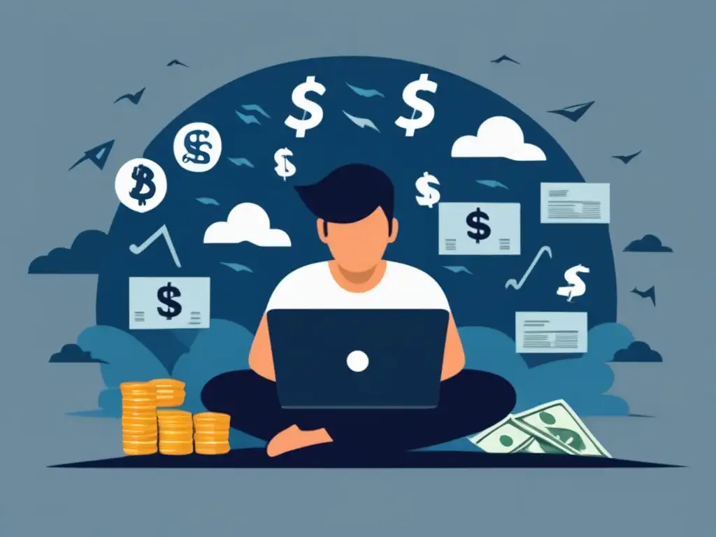 Freelancer en tormenta de monedas Ilustración minimalista de un freelancer protegiendo ingresos en el mercado de divisas