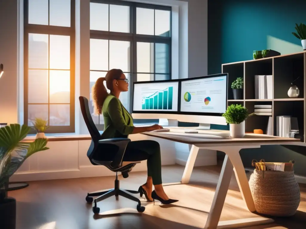 Freelancer en oficina hogar gestionando finanzas Freelancer en oficina en casa, gestionando finanzas