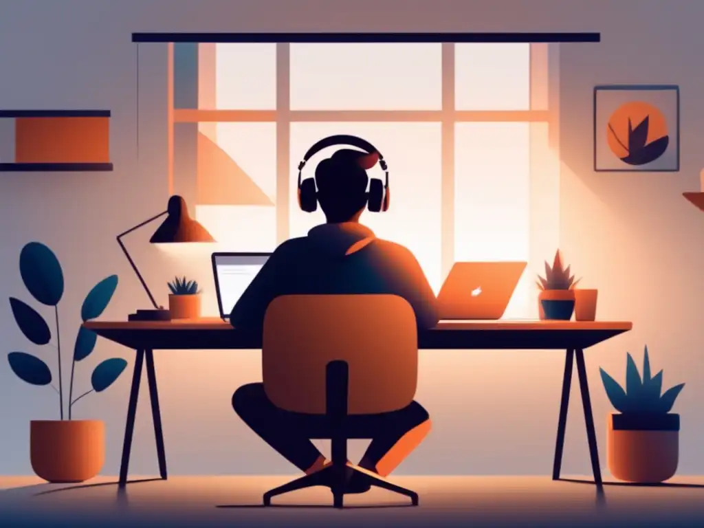 Freelancer en oficina moderna y minimalista con vista panorámica Freelancer en oficina con ingresos pasivos para freelancers