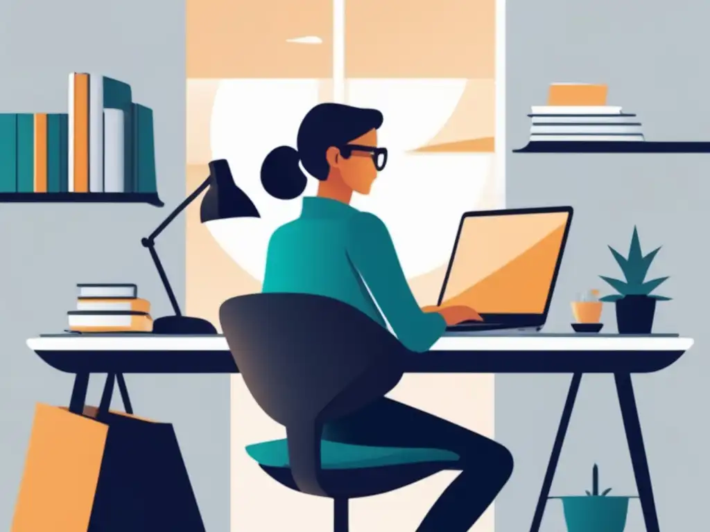 Oficina en casa para freelancer Ilustración minimalista de un freelancer en su oficina en casa: escritorio blanco y ordenado, con laptop y notepad