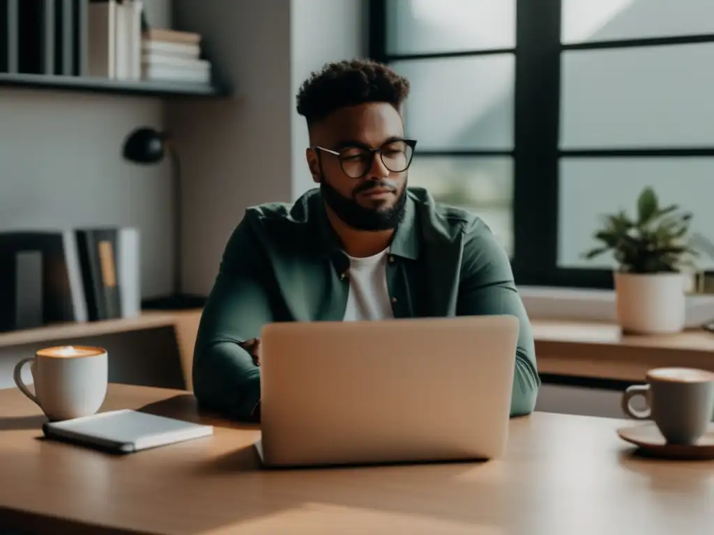 Freelancer en home office, enfoque y tranquilidad Freelancer en home office con estrategias de protección financiera