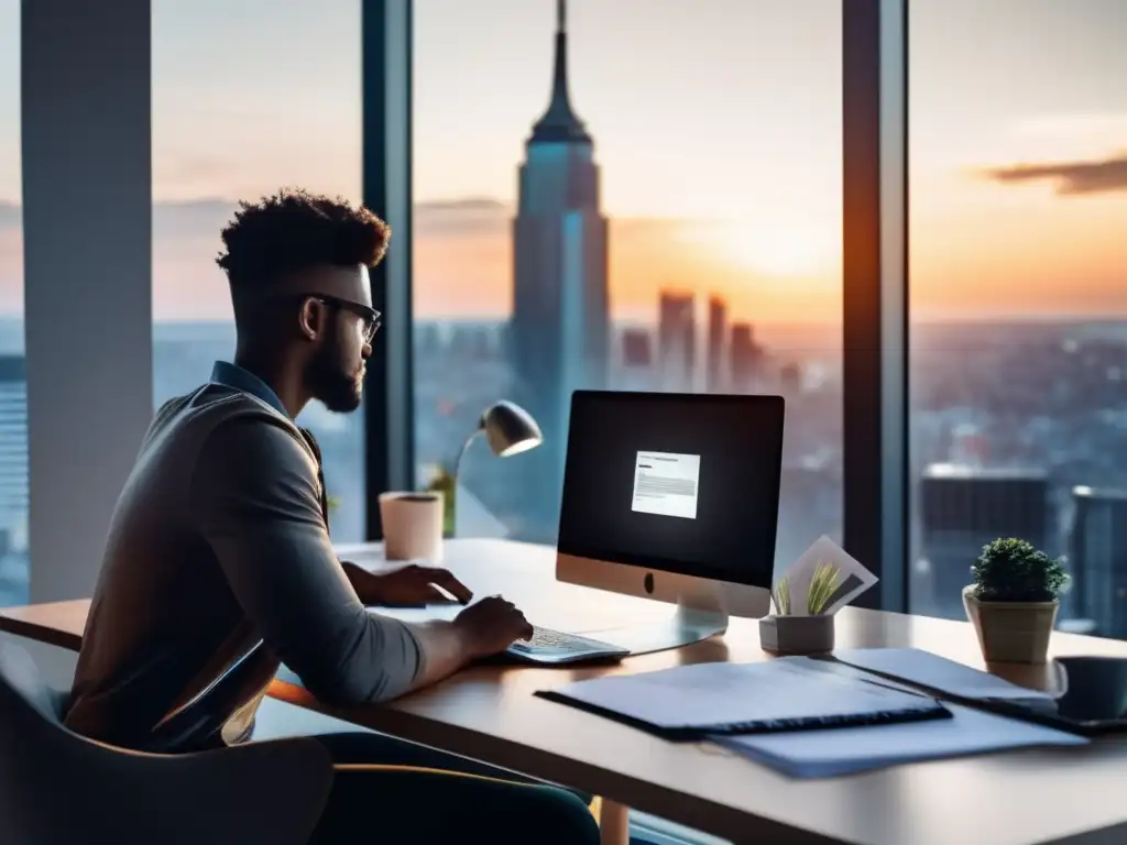 Freelancer productivo en oficina moderna Freelancer en oficina moderna evitando errores financieros