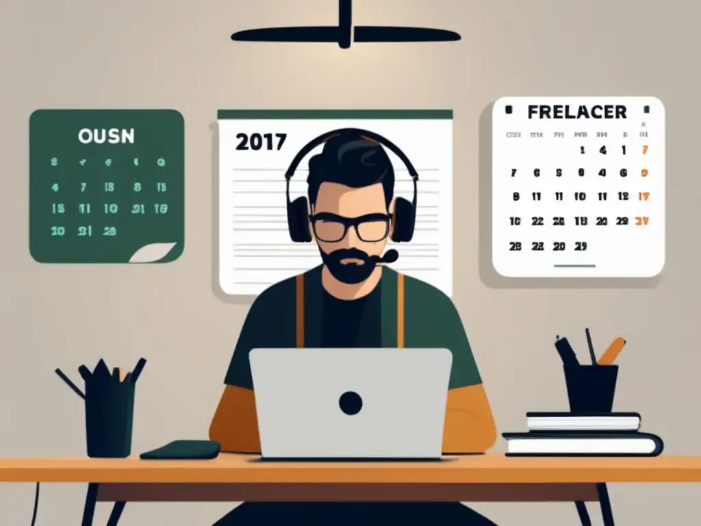 Escritorio de freelancer organizado y productivo Freelancer enfocado en gestión financiera para freelancers