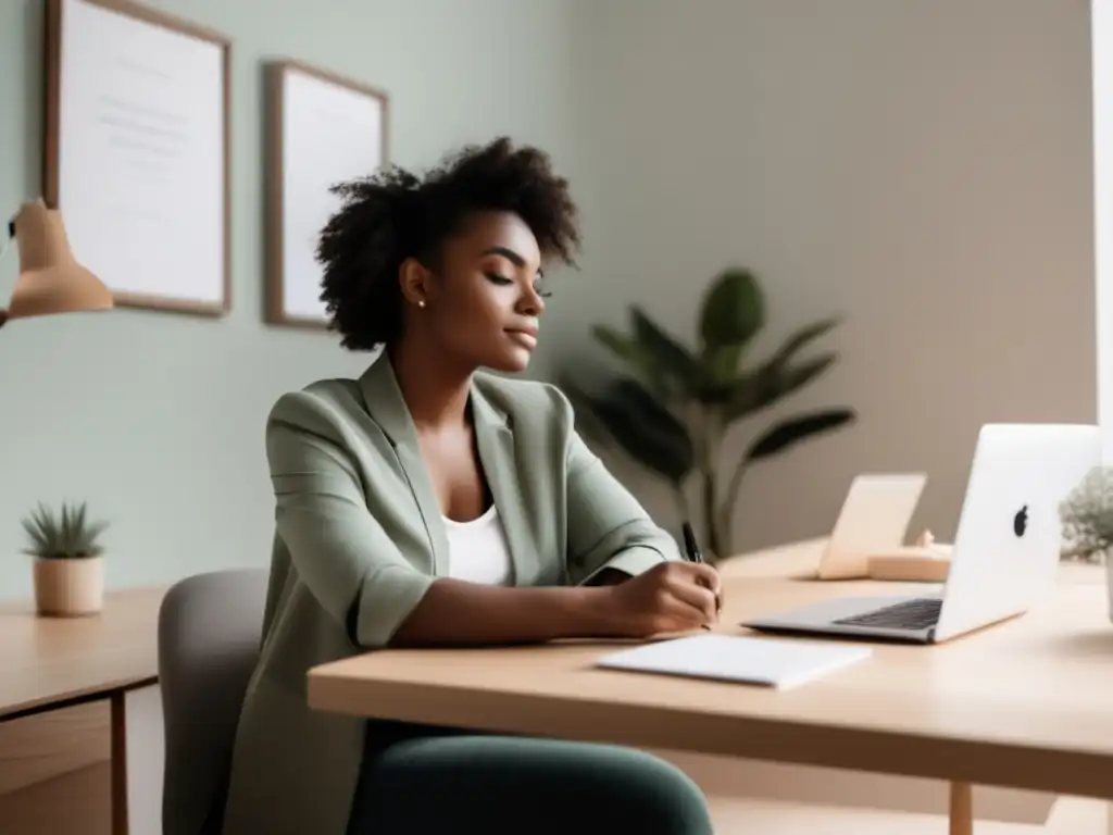 Freelancer tranquilo y confiado en espacio minimalista Freelancer tranquilo en un espacio minimalista con beneficios de tener un colchón financiero para freelancers