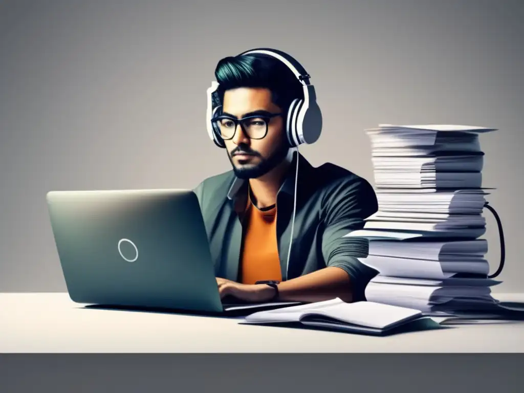 Freelancer trabajando en declaración de impuestos Freelancer trabajando en declaración de impuestos, rodeado de papeles y calculadora