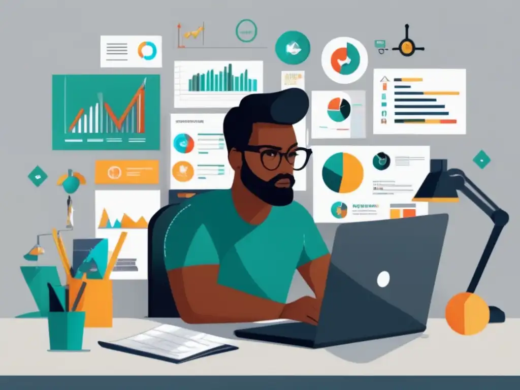 Freelancer enfocado en investigación de mercado y objetivos Freelancer pensando en estrategias de negociación para freelancers