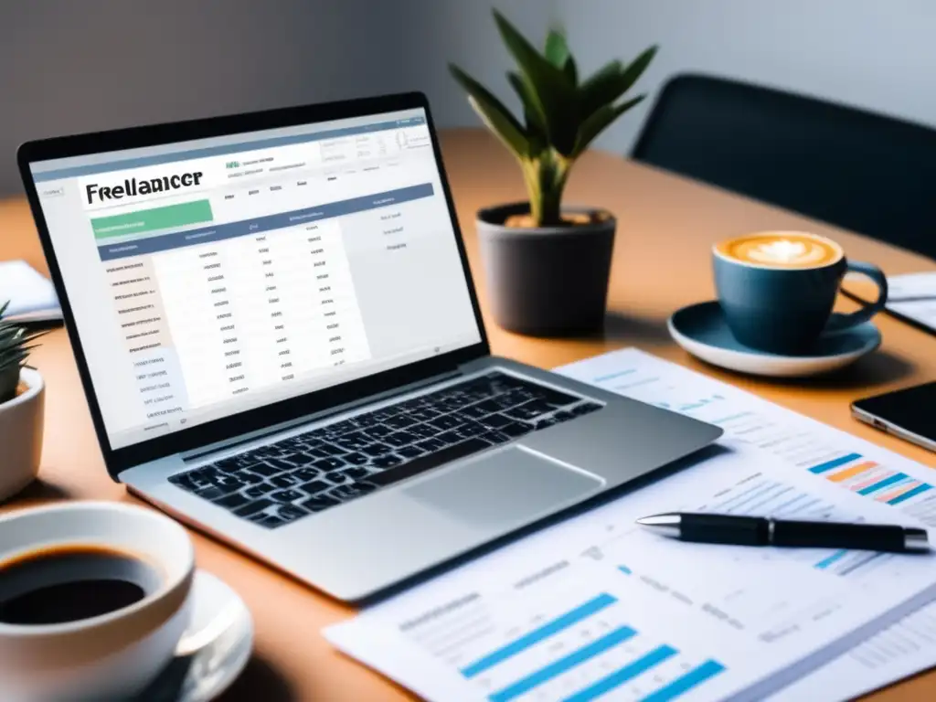 Freelancer enfocado con herramientas financieras Freelancer organizado estableciendo historial crediticio sólido