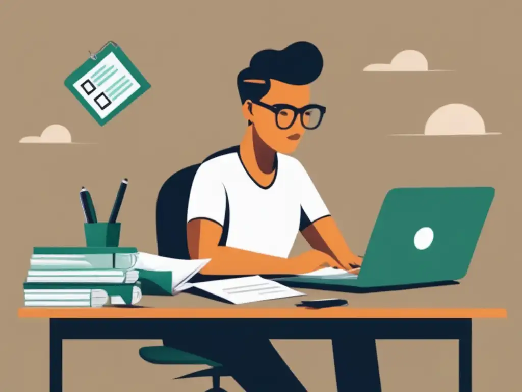 Freelancer en su escritorio, enfocado en formularios de impuestos Freelancer enfocado en deducciones fiscales para freelancers