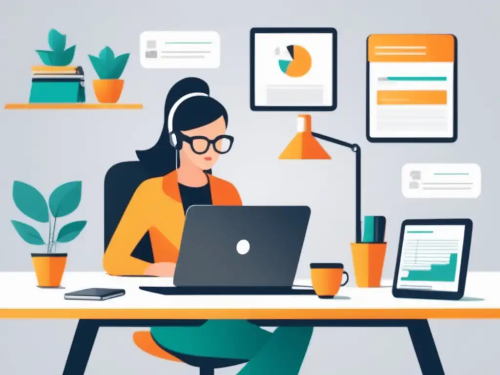 Freelancer productivo en su espacio de trabajo Imagen de freelancer generando ingresos pasivos en un escritorio minimalista