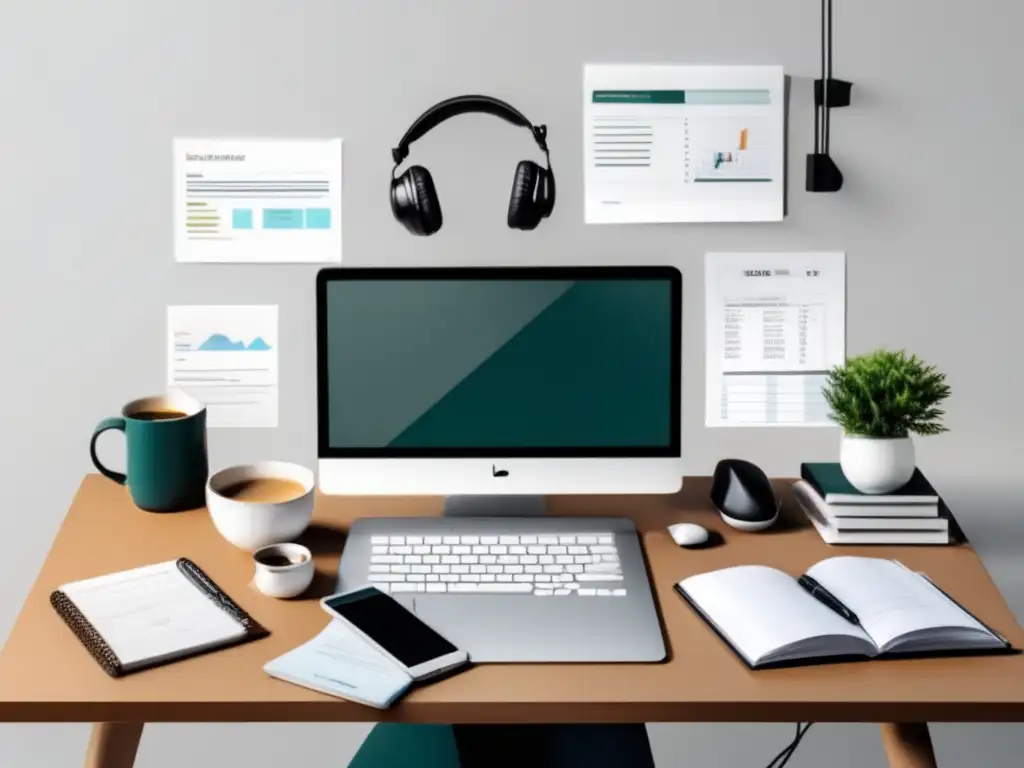 Trabajo freelance en un escritorio organizado Freelancer enfocado en su escritorio con documentos financieros y laptop