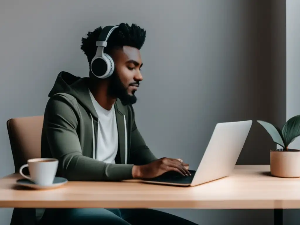 Freelancer enfocado en su trabajo Freelancer enfocado en trabajo, escritorio organizado y limpio