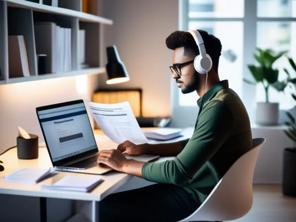 Freelancer organizado y comprometido Freelancer organizado en su escritorio, trabajando en sus impuestos