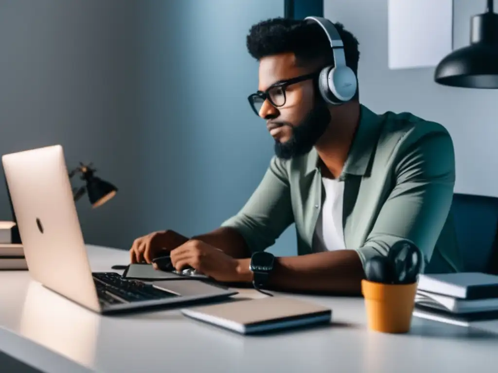 Freelancer enfocado en tarifas Freelancer en escritorio organizado, pensando en tarifas efectivas para freelancers