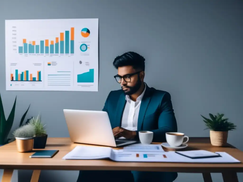 Planificación financiera para freelancers Imagen minimalista: freelancer concentrado en planificación de jubilación para freelancers