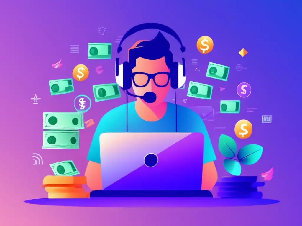 Freelancer gestionando divisas en su escritorio Freelancer en finanzas: manejo de volatilidad monetaria y maximización de ganancias
