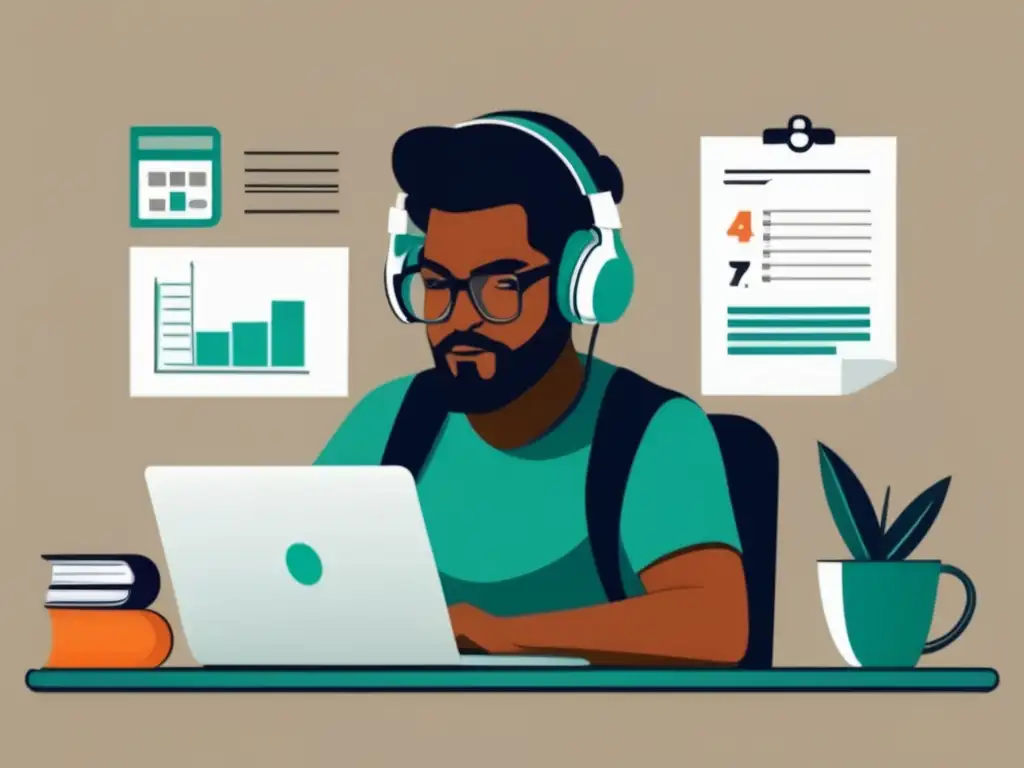 Freelancer concentrado en declaración de impuestos Freelancer preparando y enviando declaración de impuestos - imagen minimalista