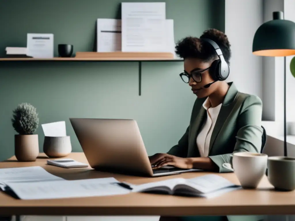 Freelancer gestionando impuestos con profesionalismo Freelancer enfocado en gestión de deducciones fiscales, profesional y detallista