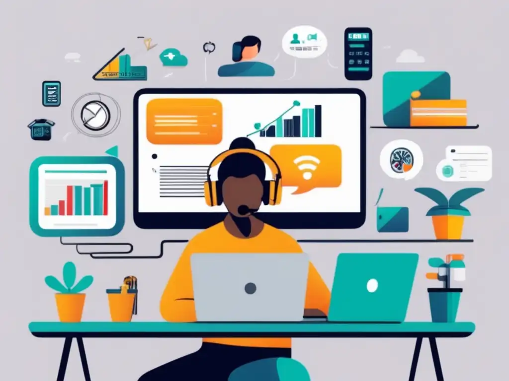 Freelancer estableciendo tarifas estratégicas Freelancer en escritorio con objetos de diferentes industrias y habilidades