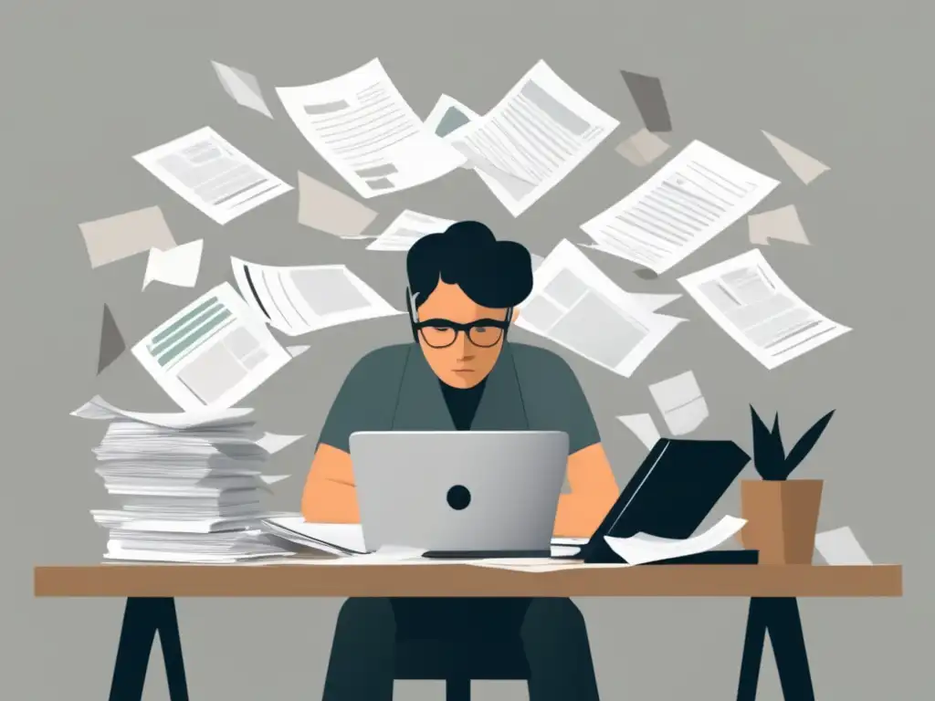 Freelancer agobiado por papeleo Freelancer estresado por errores fiscales