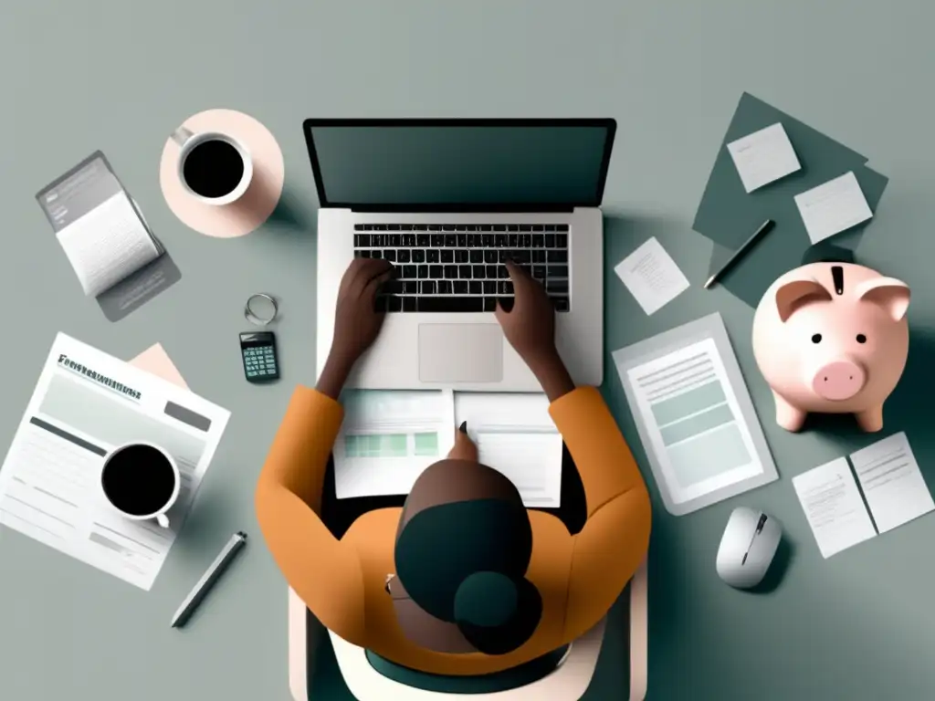Freelancer evaluando su situación financiera Freelancer evaluando su situación financiera y priorizando gastos, con fondo de emergencia para freelancers
