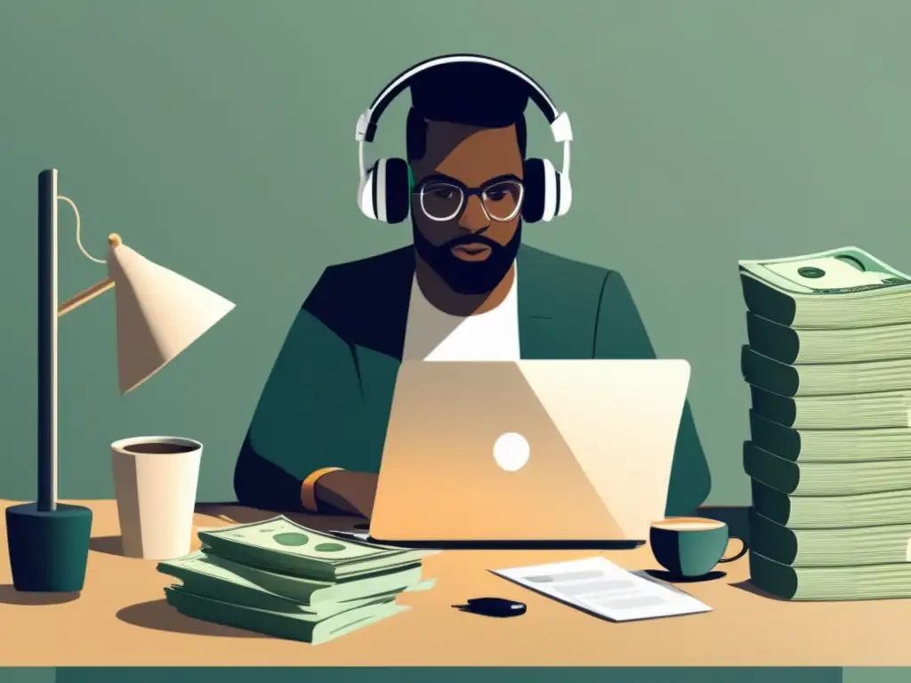 Freelancer exitoso con dinero y documentos financieros Freelancer exitoso: estrategias para proteger finanzas en entorno impredecible