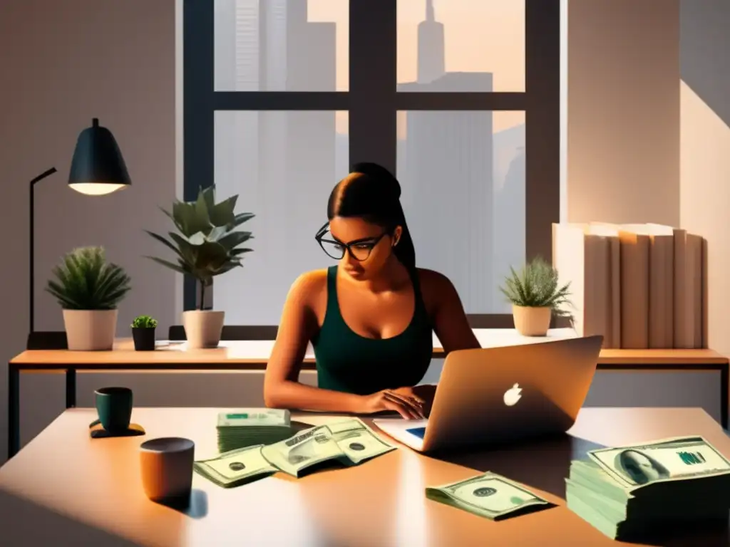 Freelancer exitoso trabajando en casa Freelancer en oficina moderna con beneficios financieros para freelancers