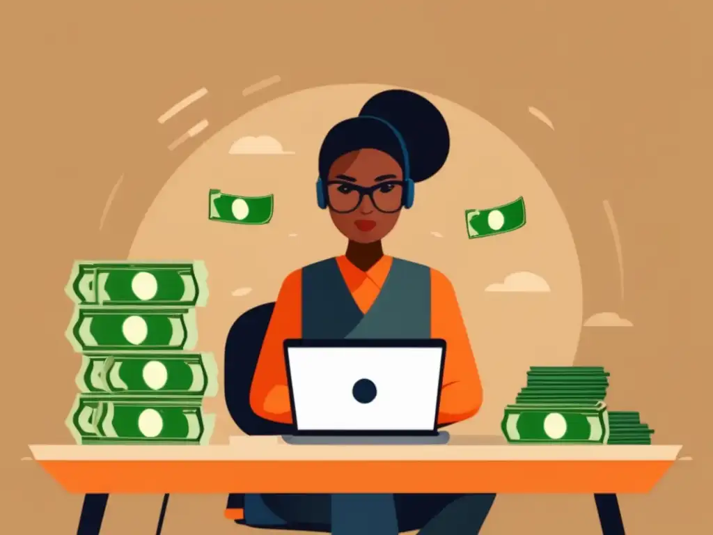Freelancer exitoso y organizado rodeado de dinero Freelancer exitoso con flujo de efectivo optimizado y organizado