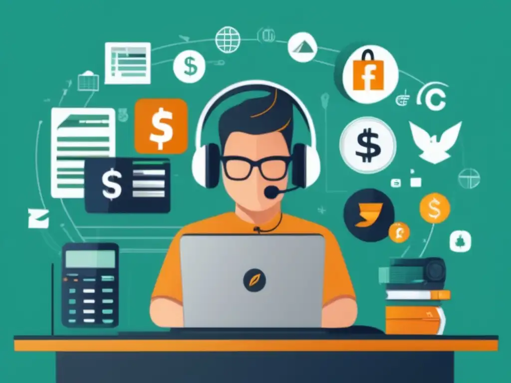 Freelancer gestionando finanzas en escritorio Freelancer gestionando riesgos financieros con eficiencia