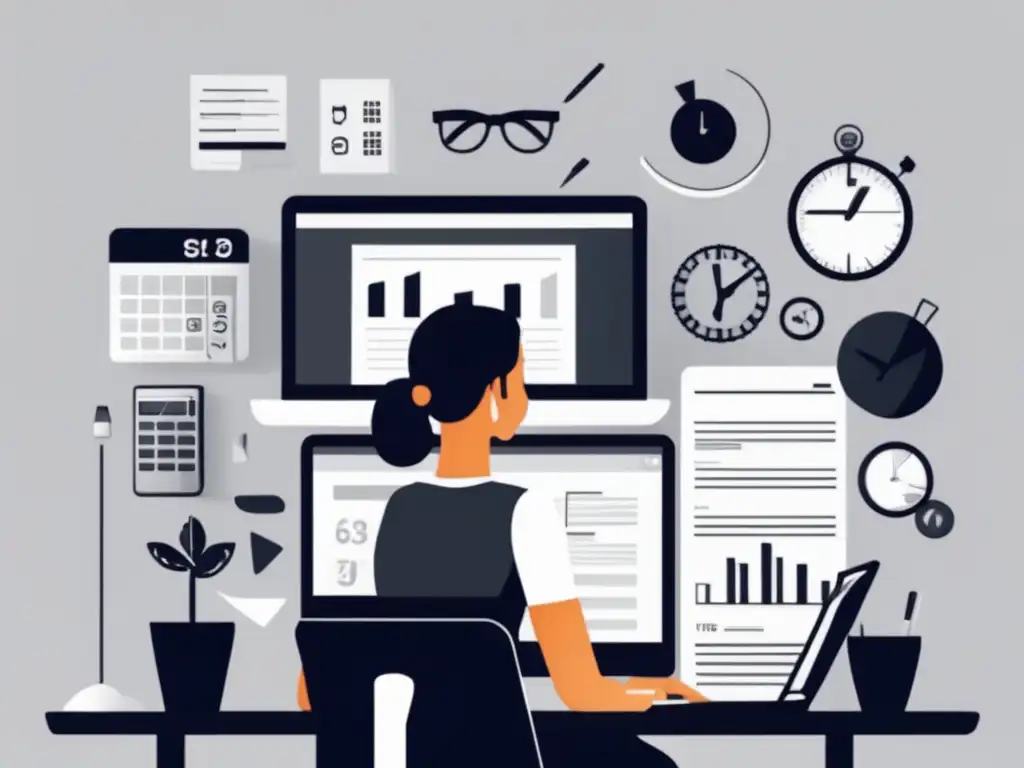 Freelancer analizando finanzas Imagen de freelancer en su escritorio, rodeado de herramientas de planificación financiera como laptop, calculadora y cuaderno