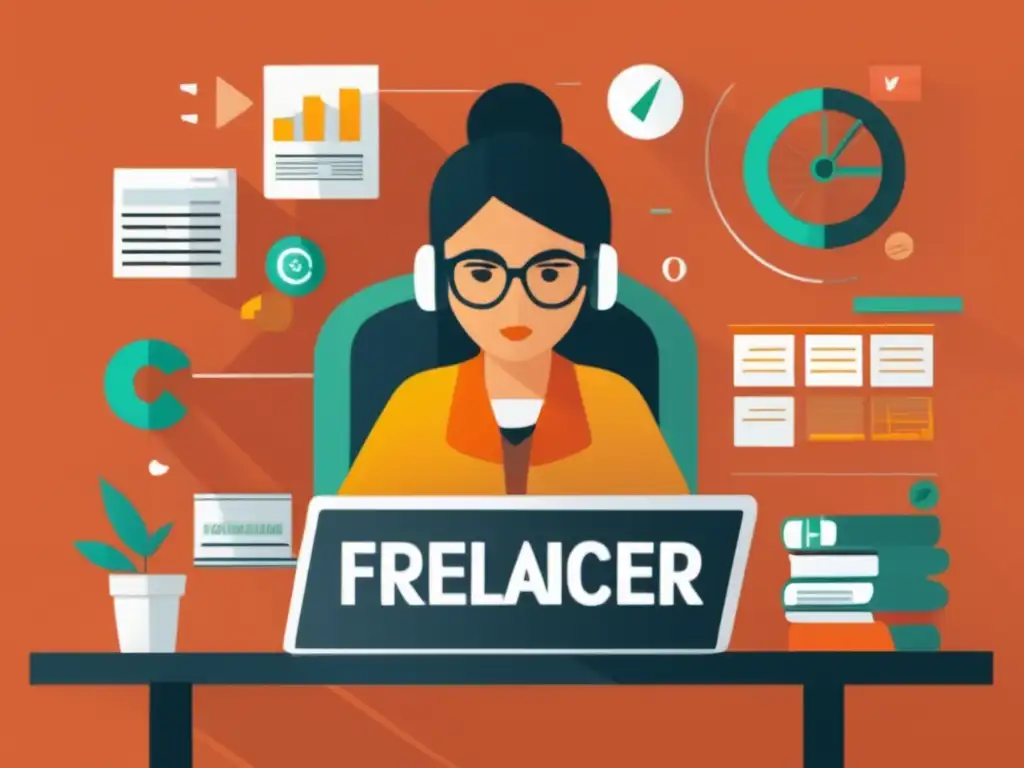 Freelancer enfocado en objetivos financieros Freelancer con metas financieras claras rodeado de objetivos y metas geométricas