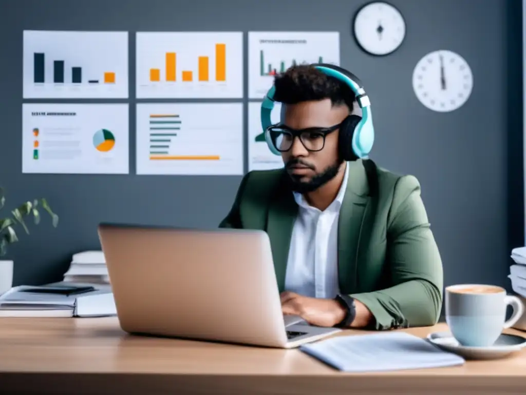 Freelancer concentrado en gestión financiera Freelancer gestionando riesgos financieros con profesionalismo