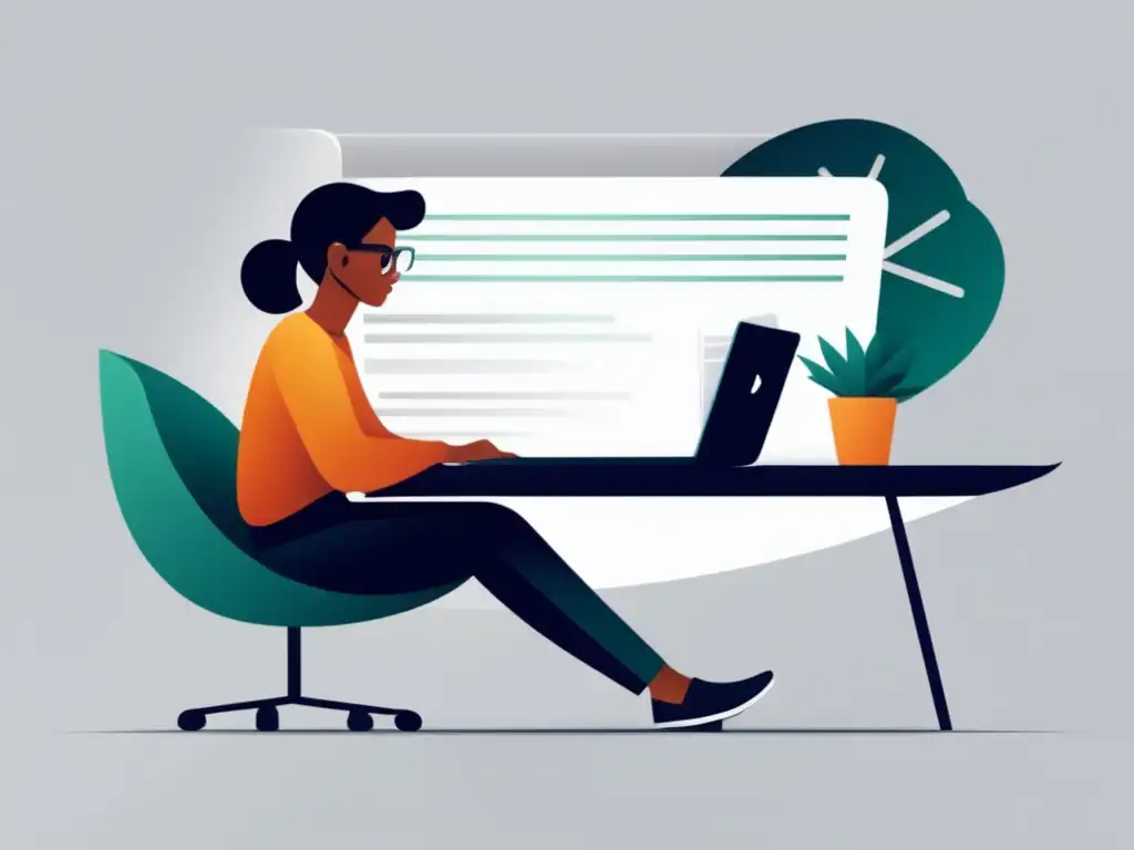 Freelancer pensativo en su escritorio Ilustración minimalista de un freelancer con laptop y documentos financieros, transmitiendo estrategias financieras para freelancers