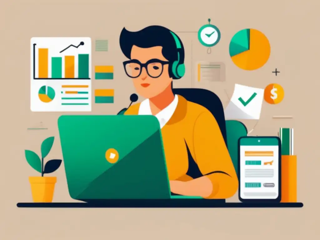 Freelancer concentrado en planificación financiera Freelancer en escritorio con herramientas de planificación financiera, pensando en la importancia para freelancers con familia