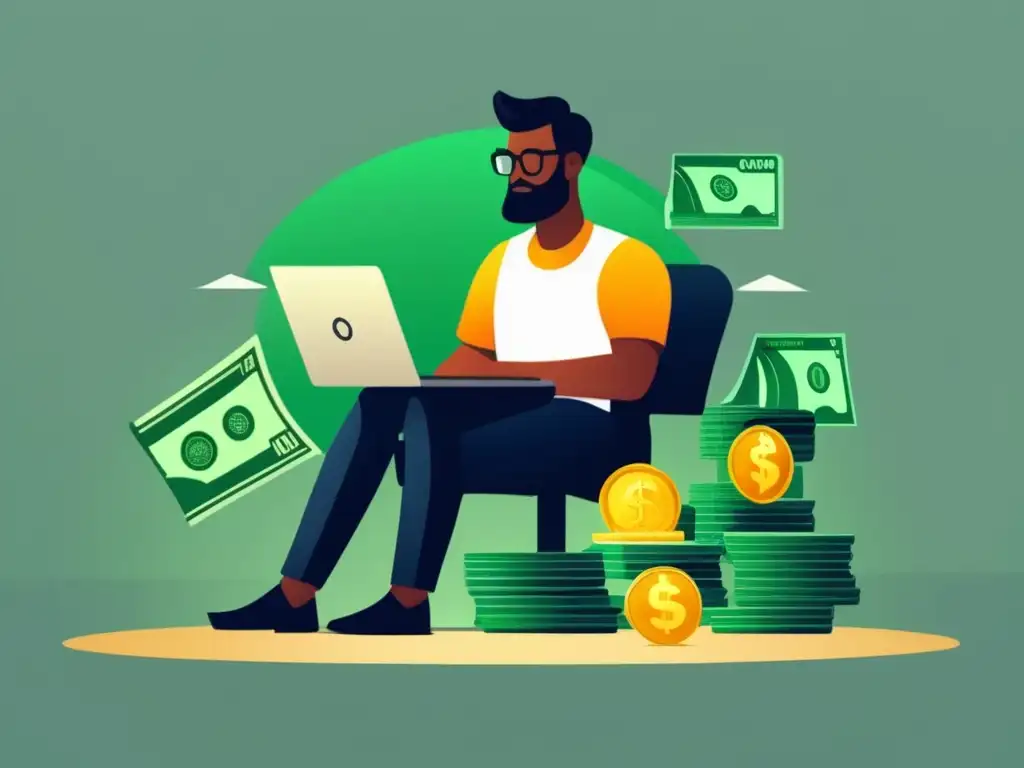 Freelancer preparado con fondo estable Freelancer en su escritorio con laptop y fondo de emergencia para freelancers, simbolizando estabilidad y preparación