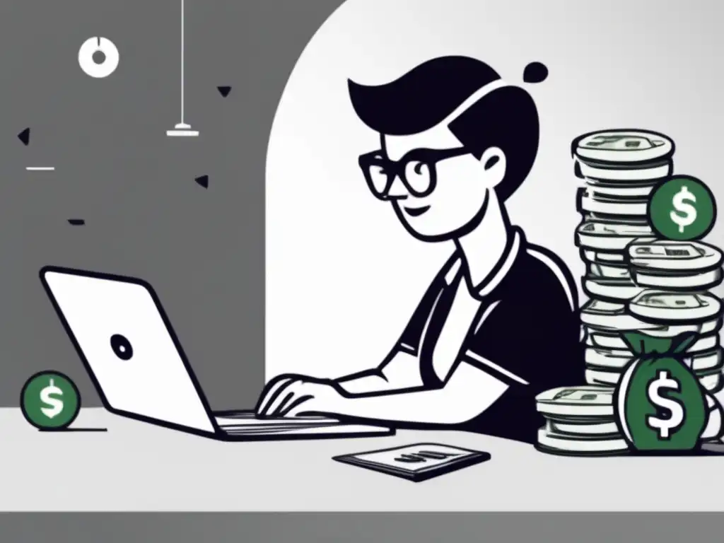 Freelancer con dinero y una alcancía Freelancer con colchón financiero, calculadora y cuaderno
