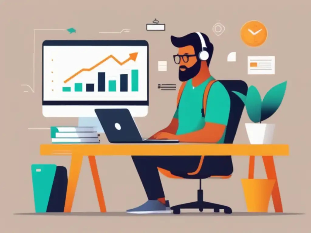 Freelancer trabajando con finanzas Ilustración minimalista de freelancer gestionando finanzas durante baja demanda