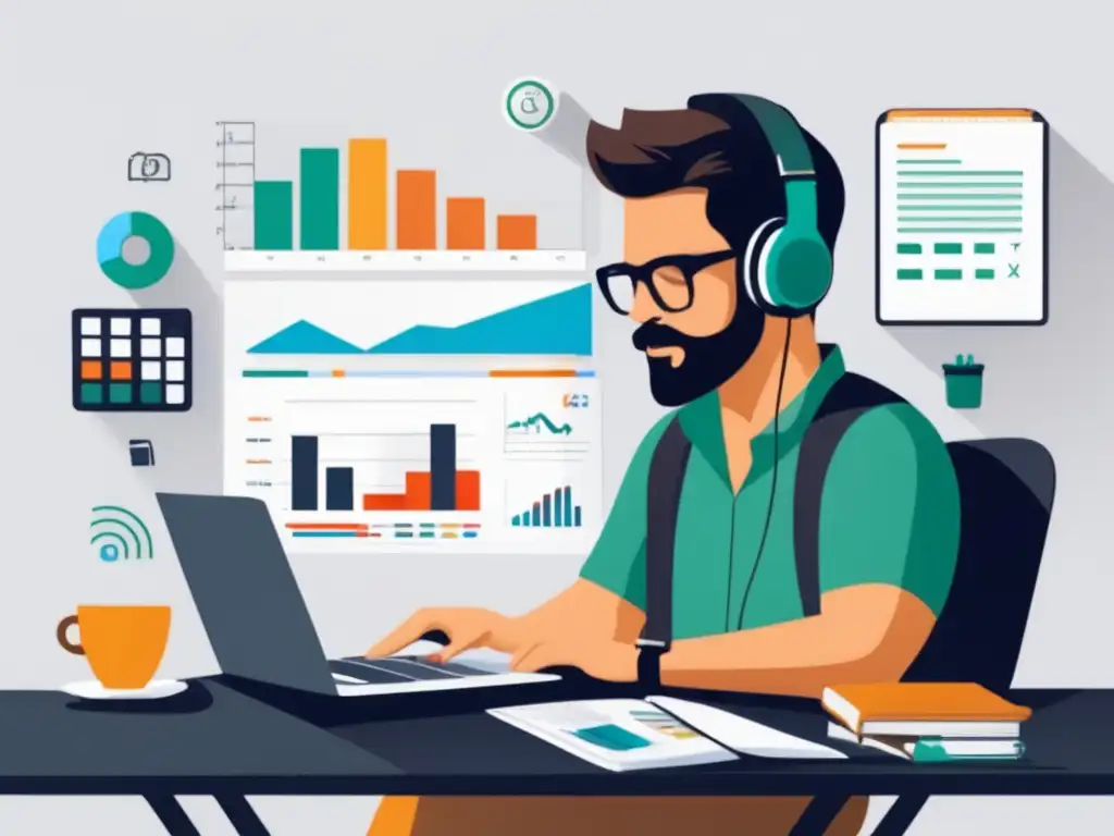 Freelancer enfocado en finanzas Freelancer fijando tarifas justas en gestión financiera