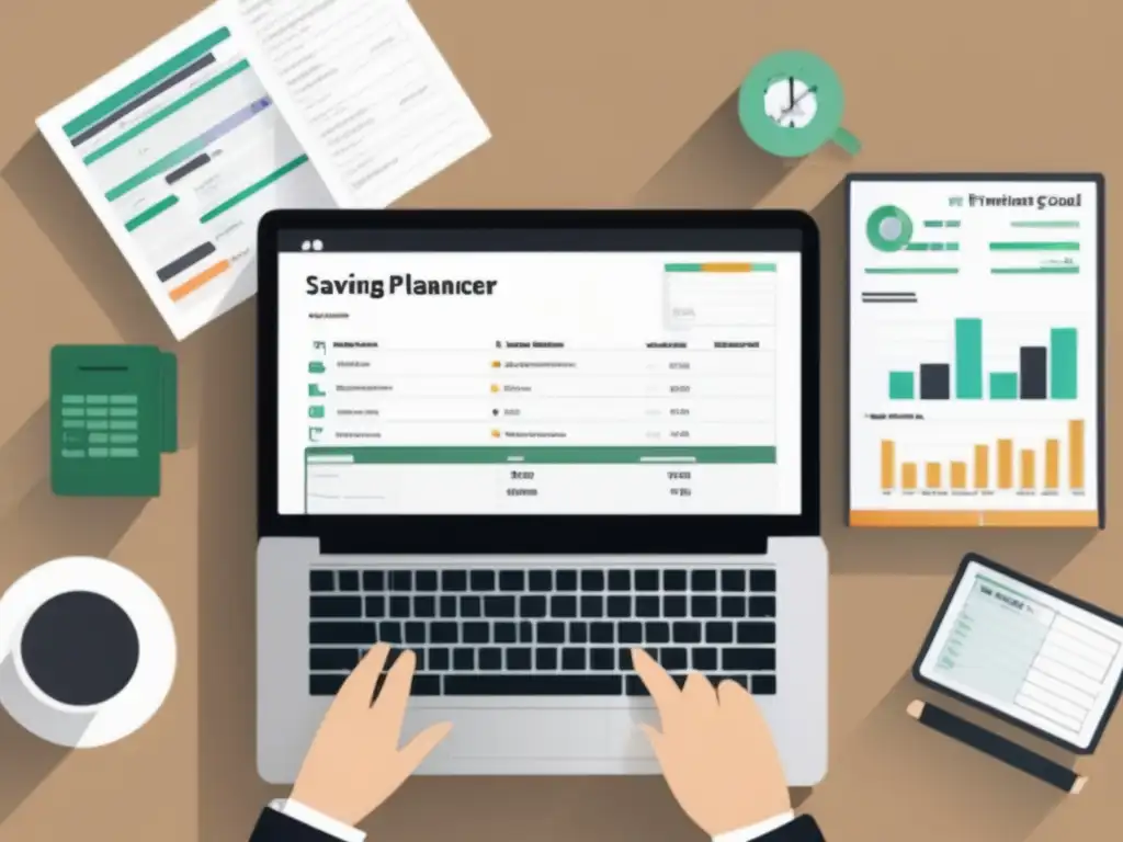 Freelancer organizando finanzas y metas Freelancer automatizando pagos y ahorros con metas financieras y calendario para planificación familiar