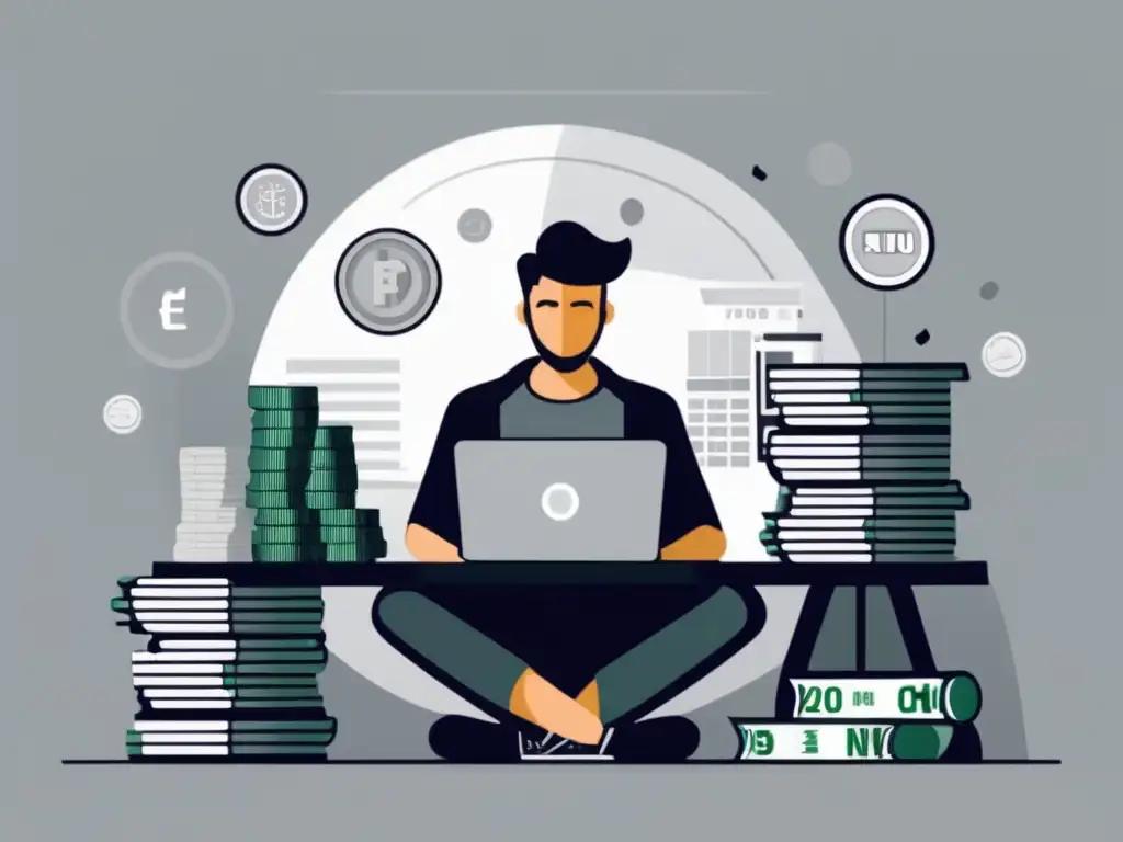 Freelancer gestionando ingresos variables con monedas y calculadora Freelancer gestiona ingresos variables y busca estrategias para comprar propiedad