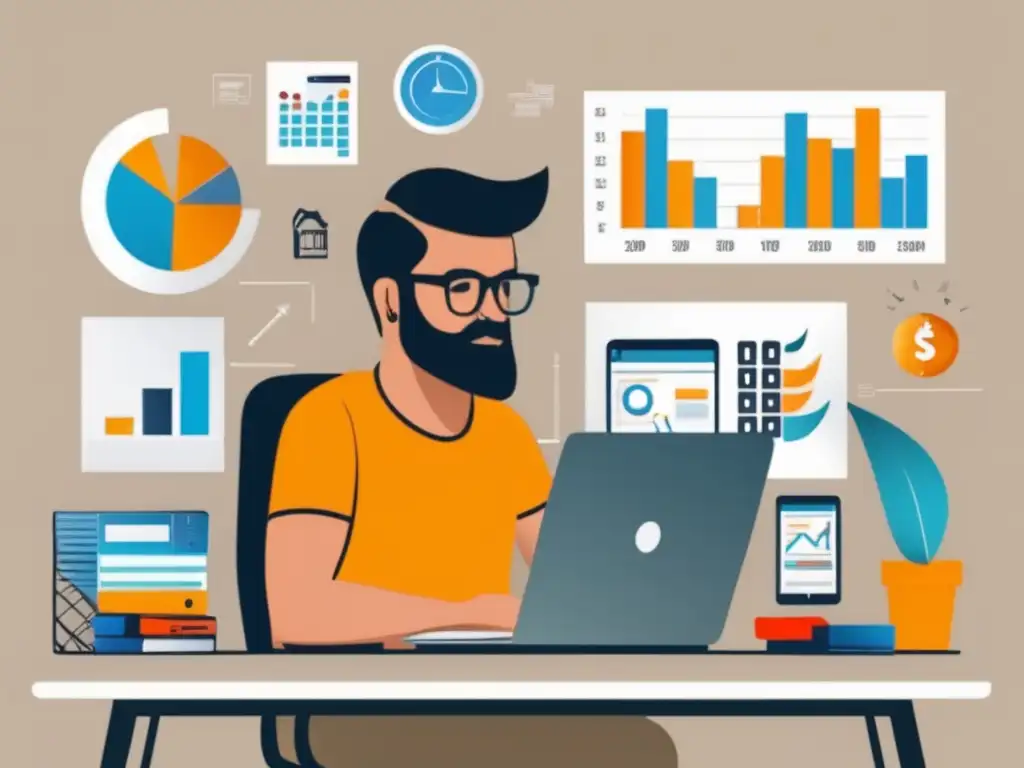 Freelancer profesional enfocado en su trabajo Freelancer en su escritorio con herramientas de inversión para la planificación financiera