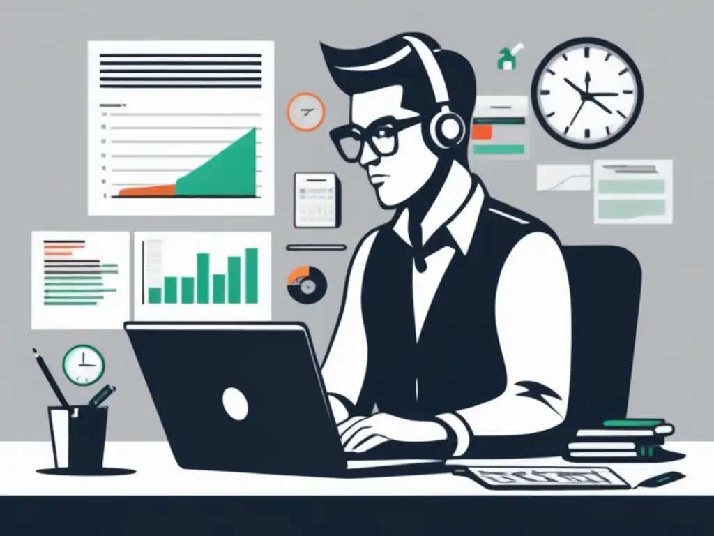 Freelancer concentrado en finanzas Freelancer con herramientas financieras, en busca de metas financieras para freelancers