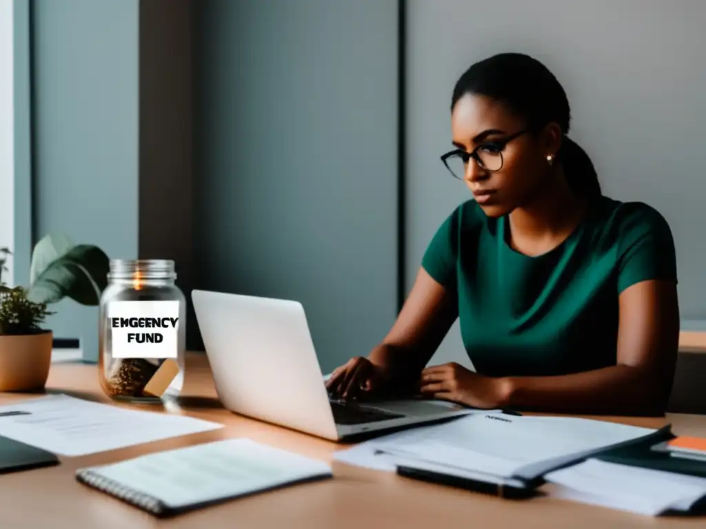 Freelancer reflexionando sobre finanzas Freelancer evaluando estrategias para crear un Fondo de Emergencia