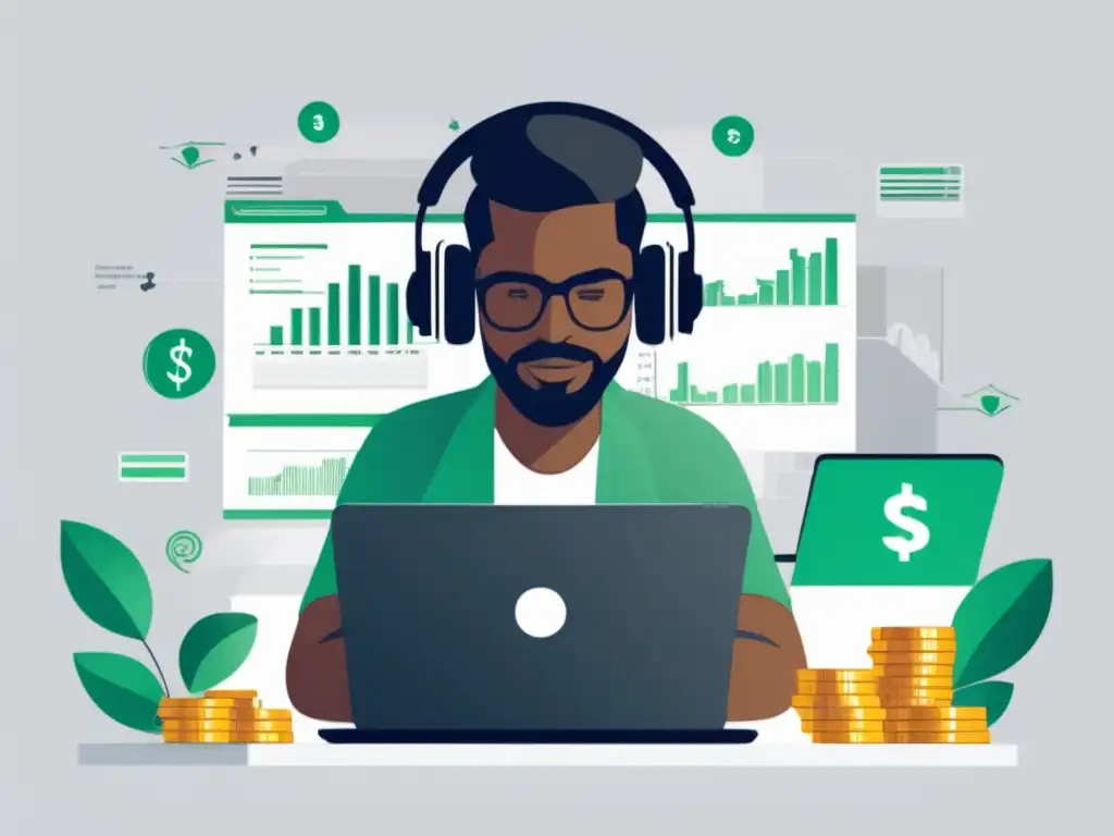 Freelancer financiero en escritorio moderno Freelancer con flujo de efectivo: gestión financiera para freelancers