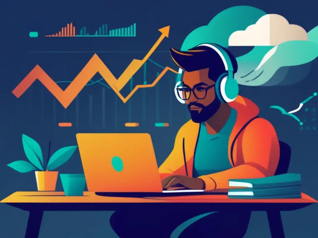 Freelancer calmamente navegando la tormenta financiera Freelancer calmado, gestionando la volatilidad financiera