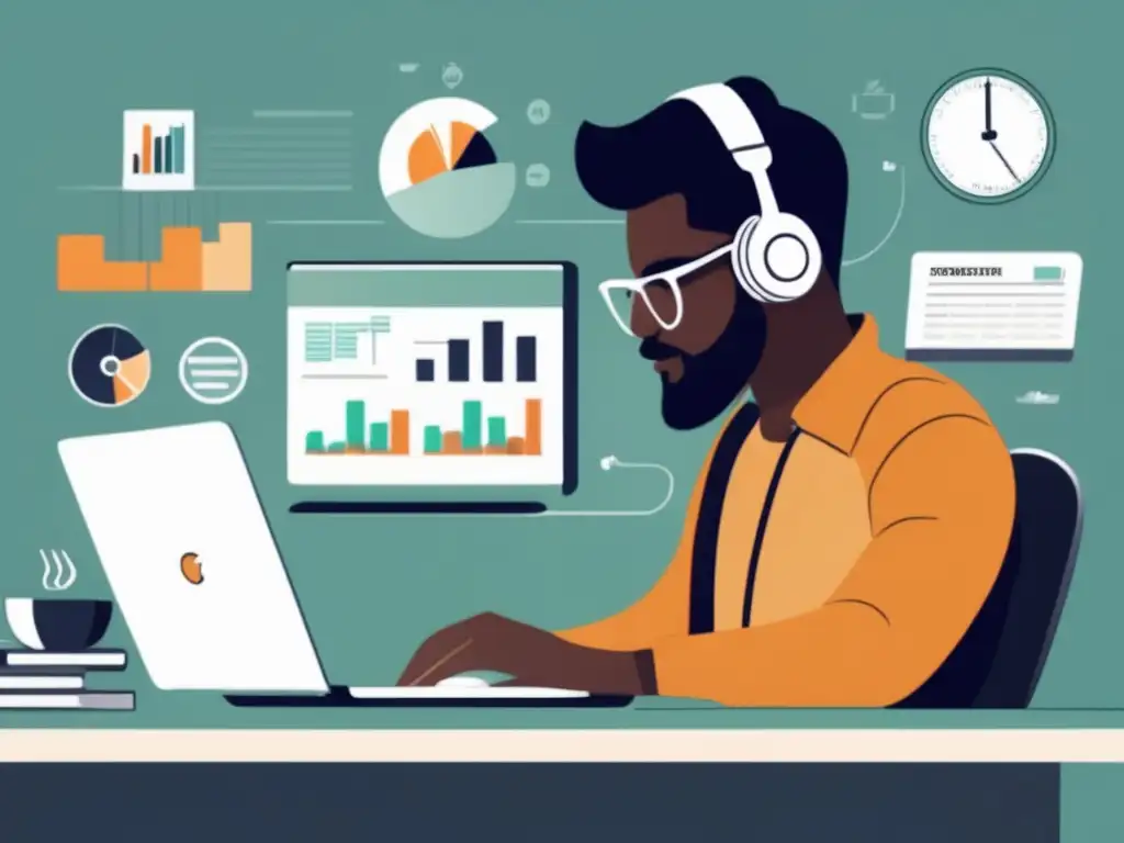 Freelancer enfocado en finanzas Imagen de freelancer en escritorio con elementos financieros, mostrando claves financieras para freelancers en tiempos de baja actividad económica