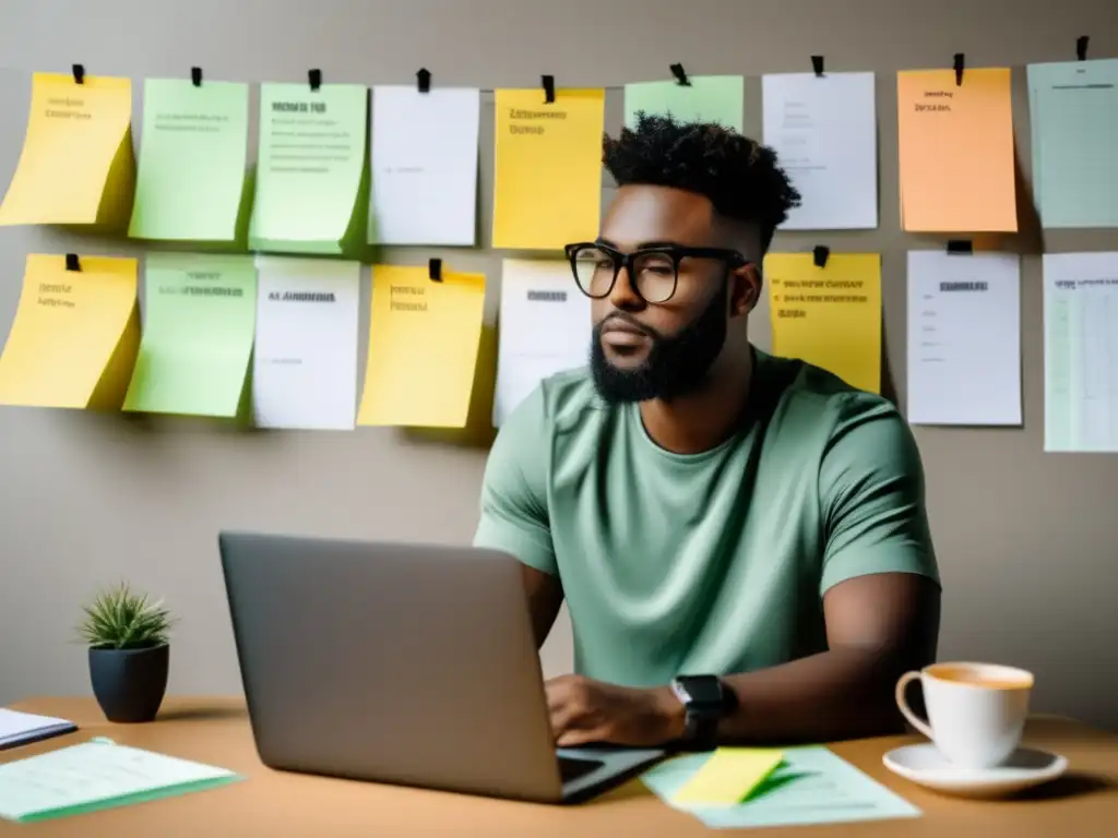 Freelancer organizando metas financieras Freelancer enfocado en estrategias de ahorro para freelancers