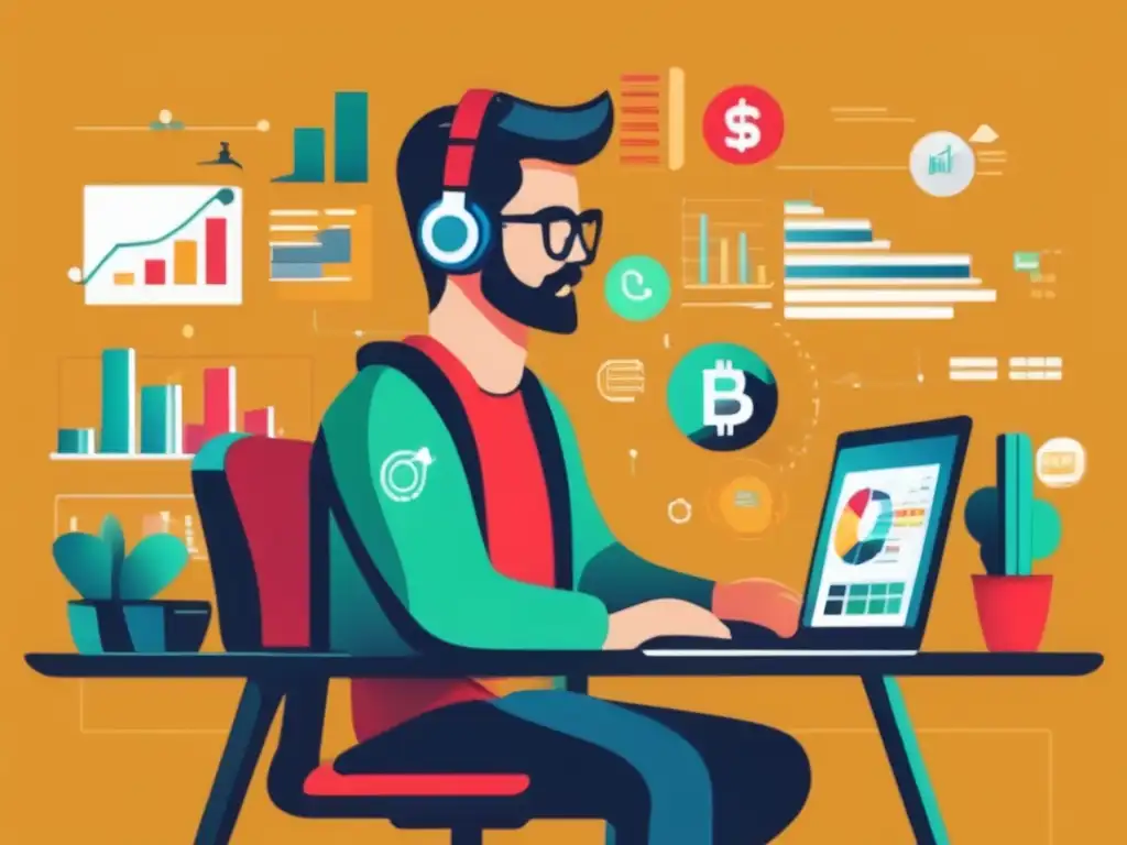 Freelancer analizando finanzas Freelancer fijando tarifas con análisis financiero y gráficos