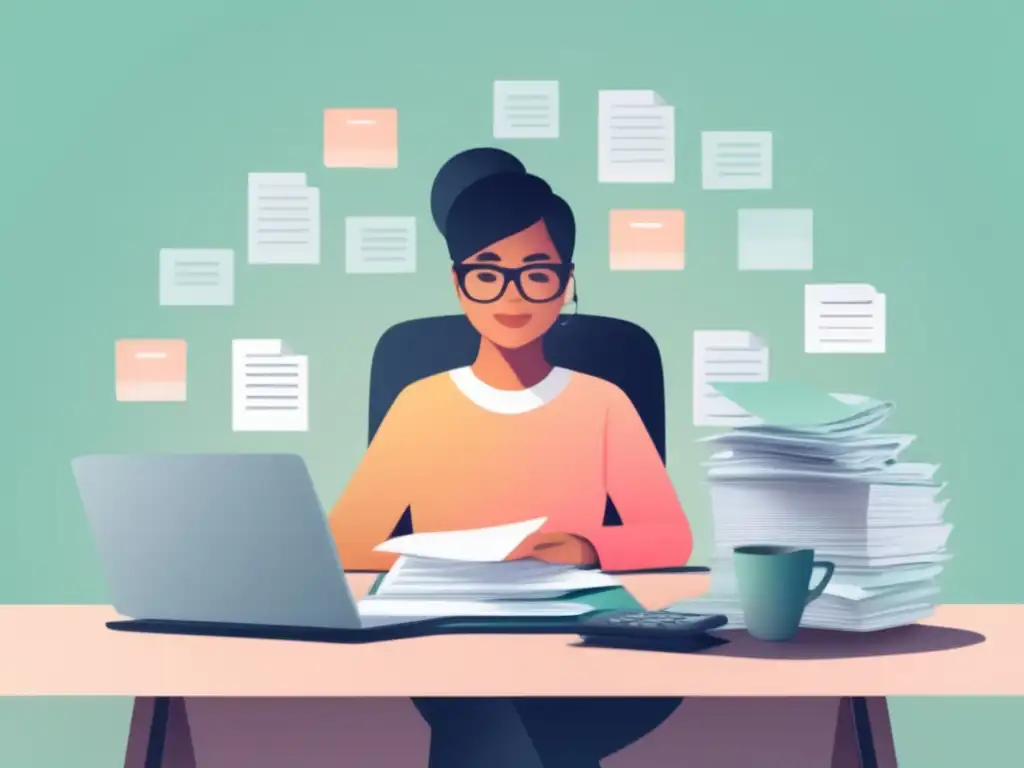 Freelancer gestionando finanzas Freelancer con calculator, papeles financieros y gafas, evitando errores financieros de freelancers