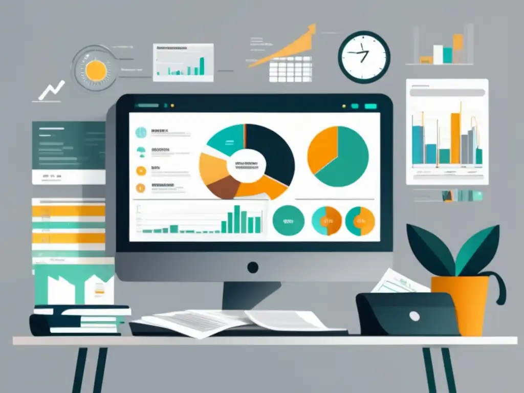 Freelancer gestionando finanzas eficazmente Freelancer gestionando riesgos financieros con herramientas y recursos en un escritorio limpio y organizado