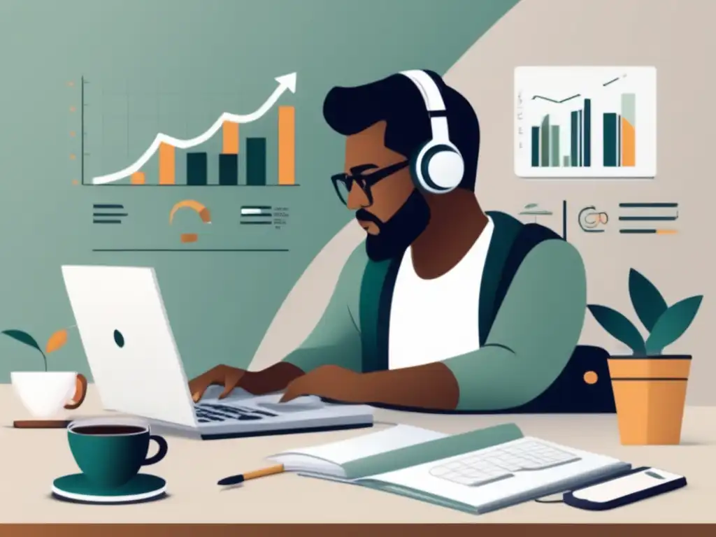 Freelancer organizado con herramientas financieras Freelancer en escritorio con herramientas financieras y documentos, gestión de riesgos para freelancers en Latinoamérica